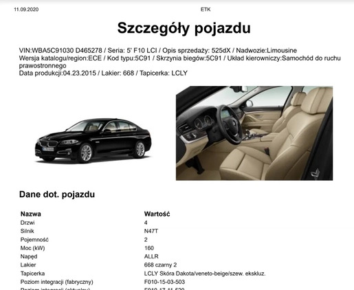 BMW Seria 5 cena 72570 przebieg: 248000, rok produkcji 2015 z Pruszków małe 172